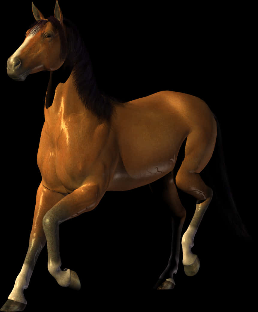 Majestic Brown Horse Black Background PNG Image