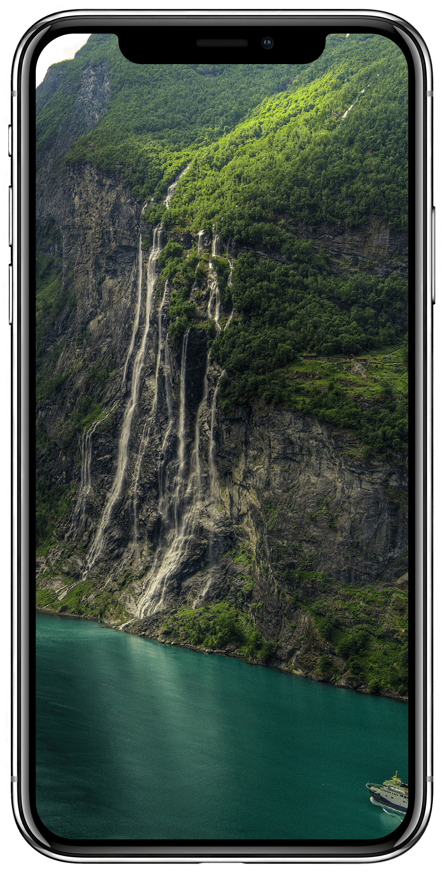 Majestic Cliffside Waterfall Scenery.jpg PNG Image