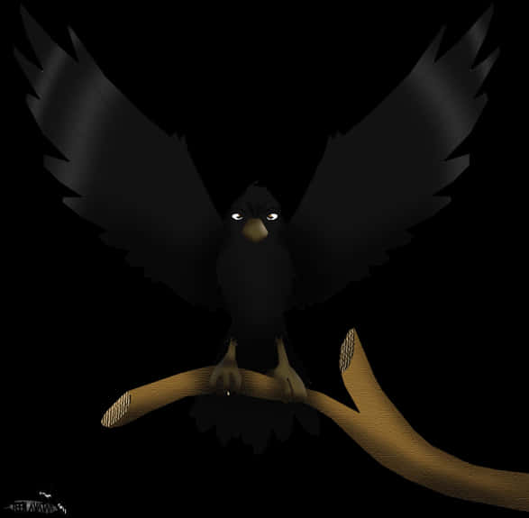 Majestic Crow Spread Wings PNG Image