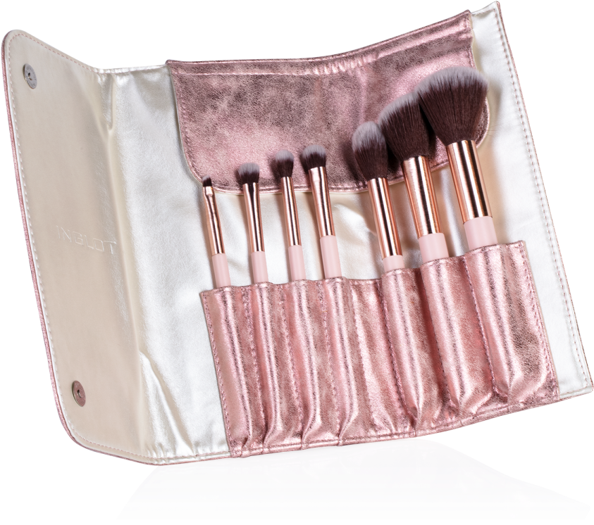 Makeup Brush Setin Pink Pouch PNG Image