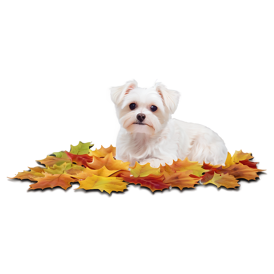 Maltese In Autumn Leaves Png 2 PNG Image