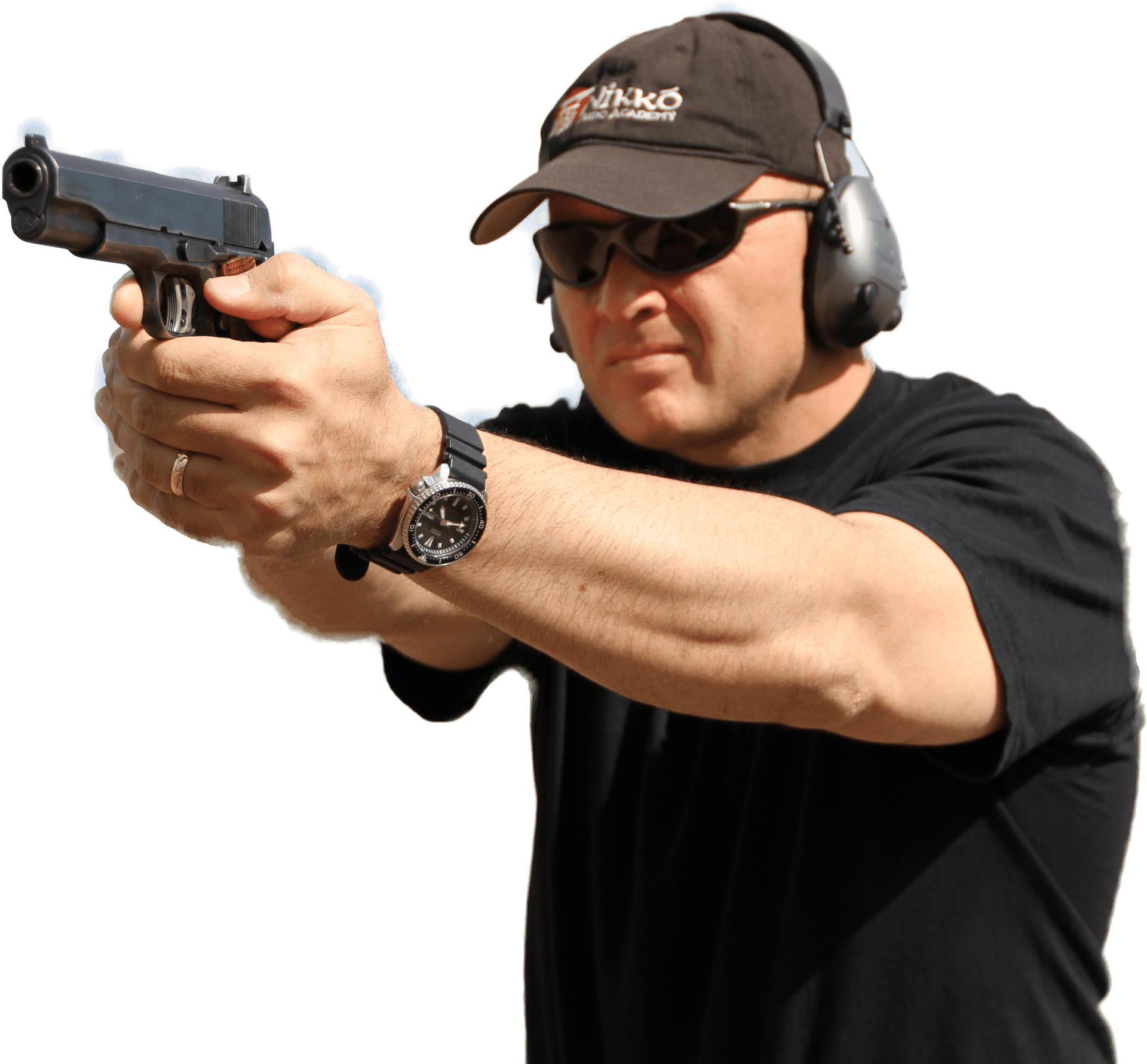 Man Aiming Handgun Training PNG Image