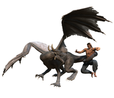 Man_and_ Dragon_ Showdown PNG Image