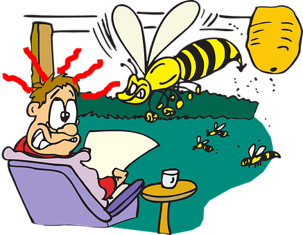 Man Disturbedby Bees While Reading PNG Image