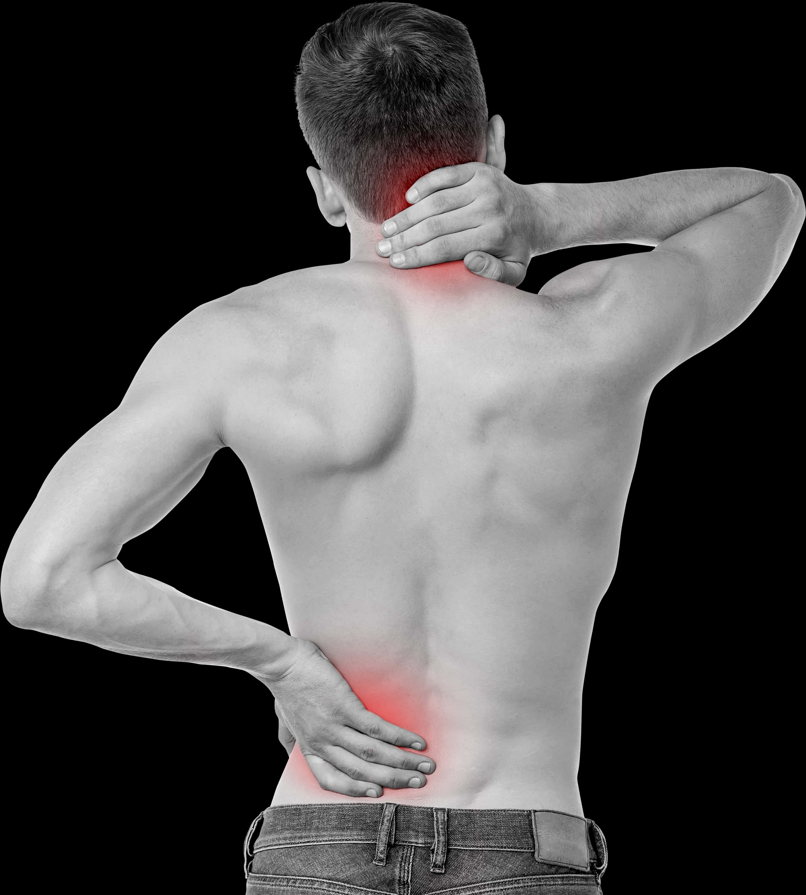 Man Experiencing Neckand Lower Back Pain PNG Image