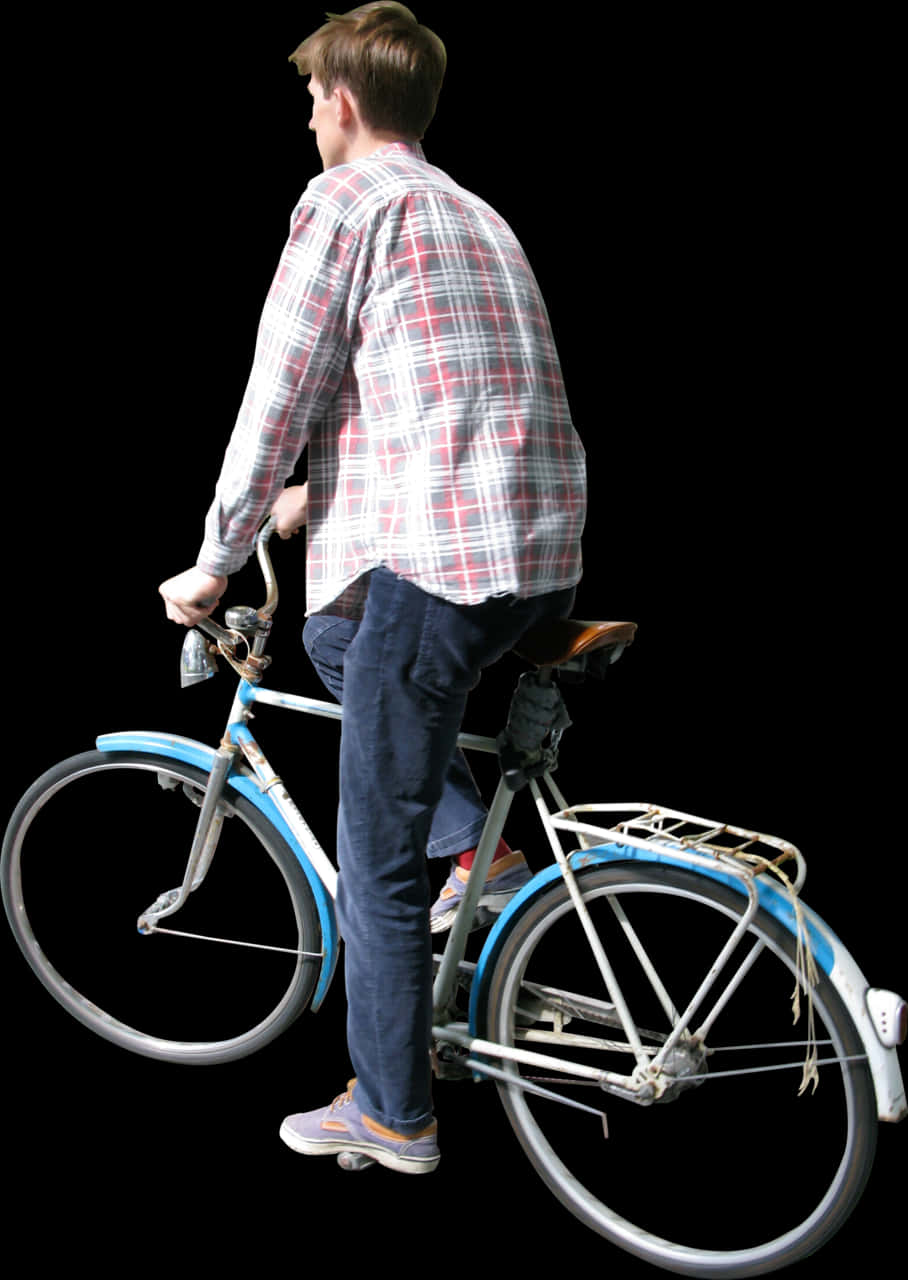 Man Mounting Vintage Bicycle PNG Image