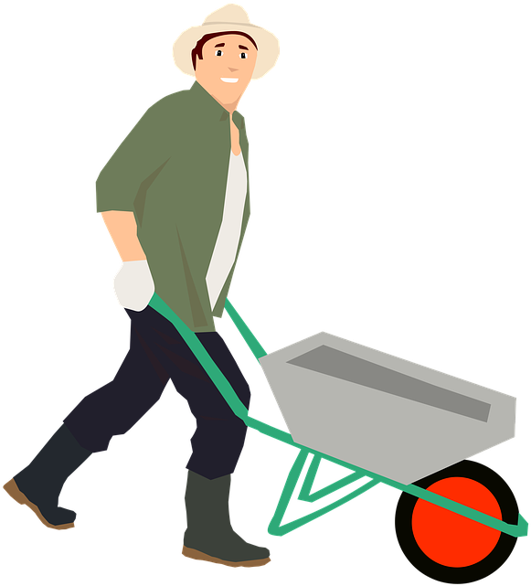 Man Pushing Wheelbarrow Illustration PNG Image