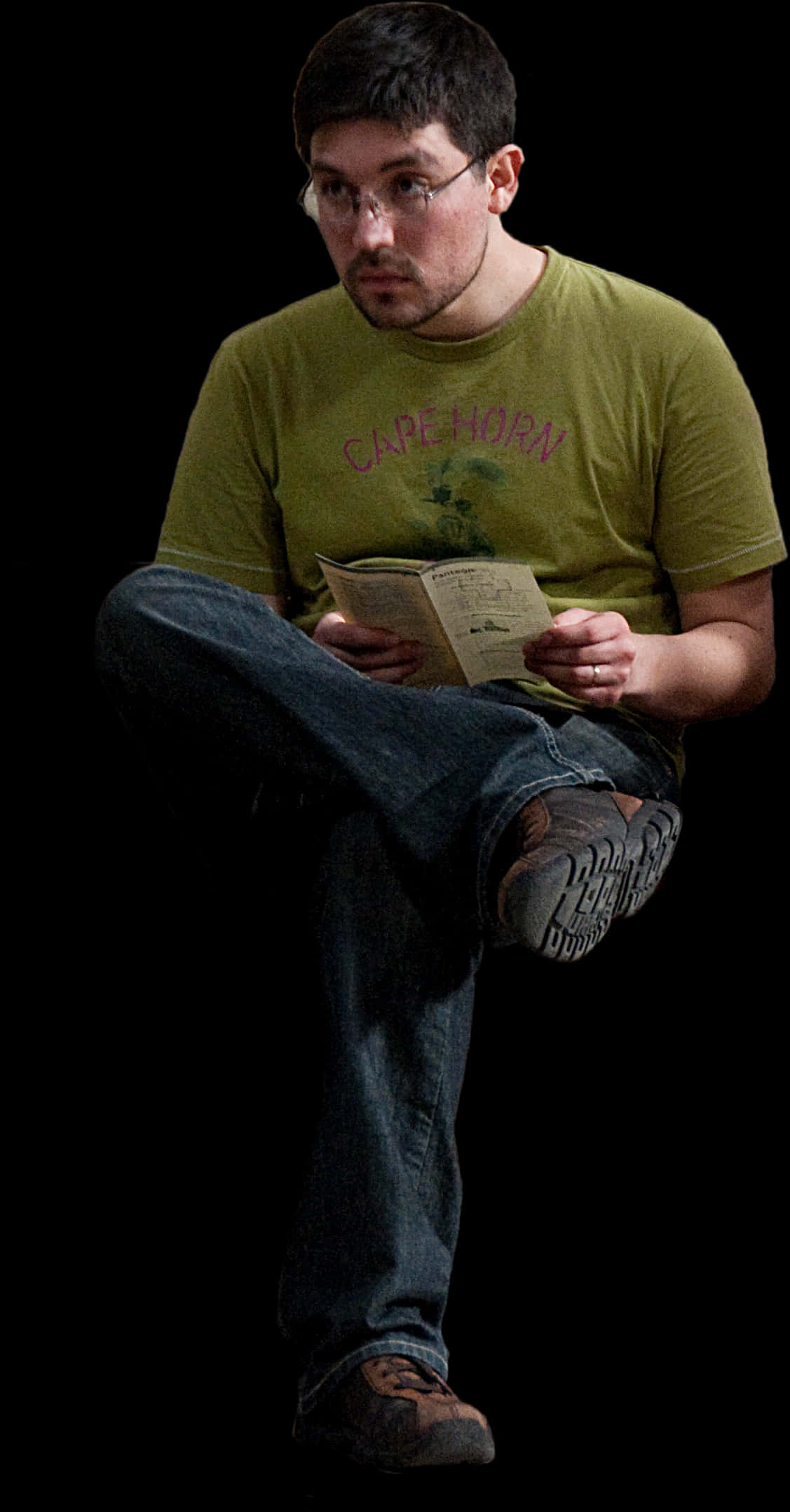 Man Reading Book While Sitting Cross Legged PNG Image