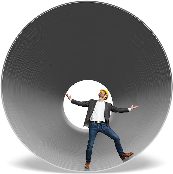 Man Surfing Giant Metal Pipe PNG Image