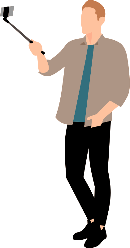 Man Taking Selfie With Phone On Stick PNG Image