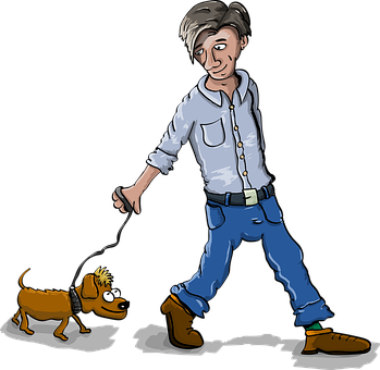 Man Walking Dog Cartoon PNG Image