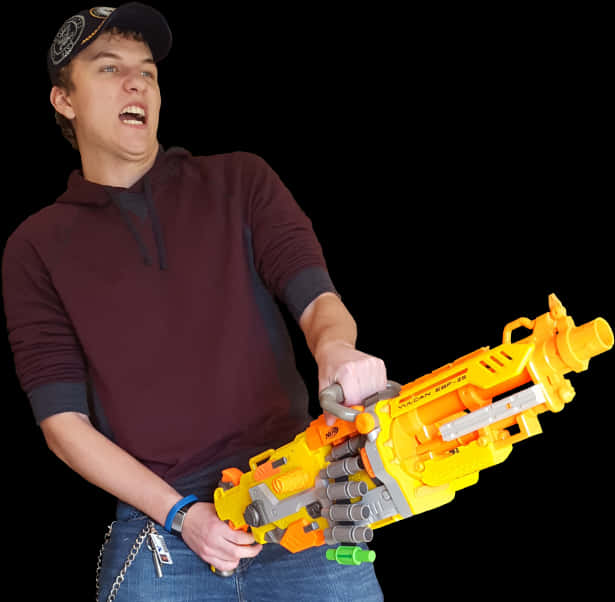 Man With Toy Gun Action Pose PNG Image