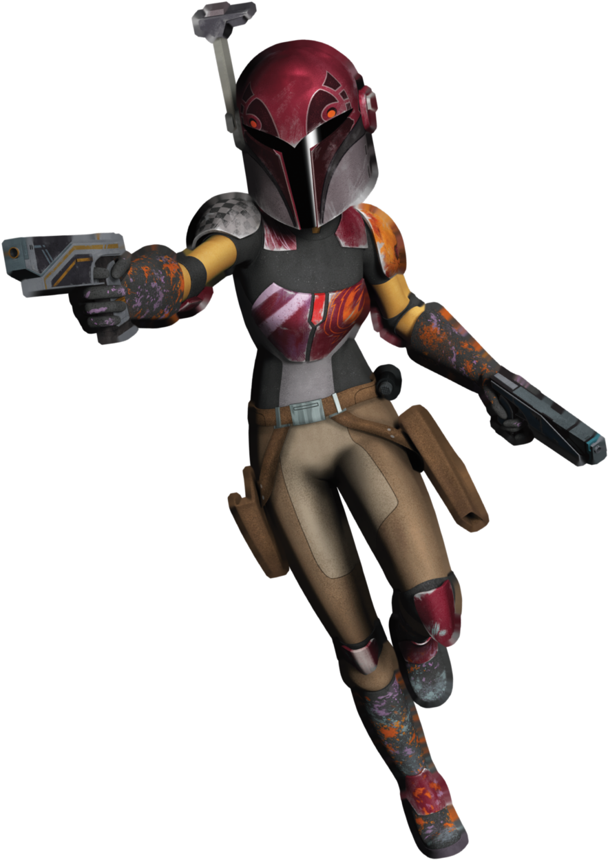 Mandalorian Female Warrior Action Pose PNG Image