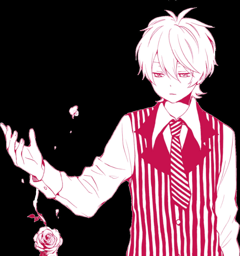 Manga Style Boy With Rose PNG Image