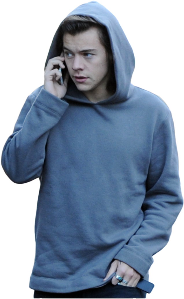 Manin Blue Hoodieon Phone PNG Image