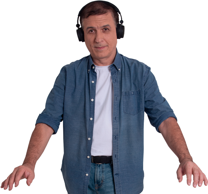 Manin Headphonesand Denim Shirt PNG Image