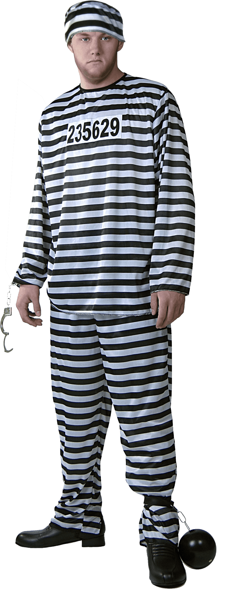 Manin Striped Prison Uniformwith Balland Chain PNG Image