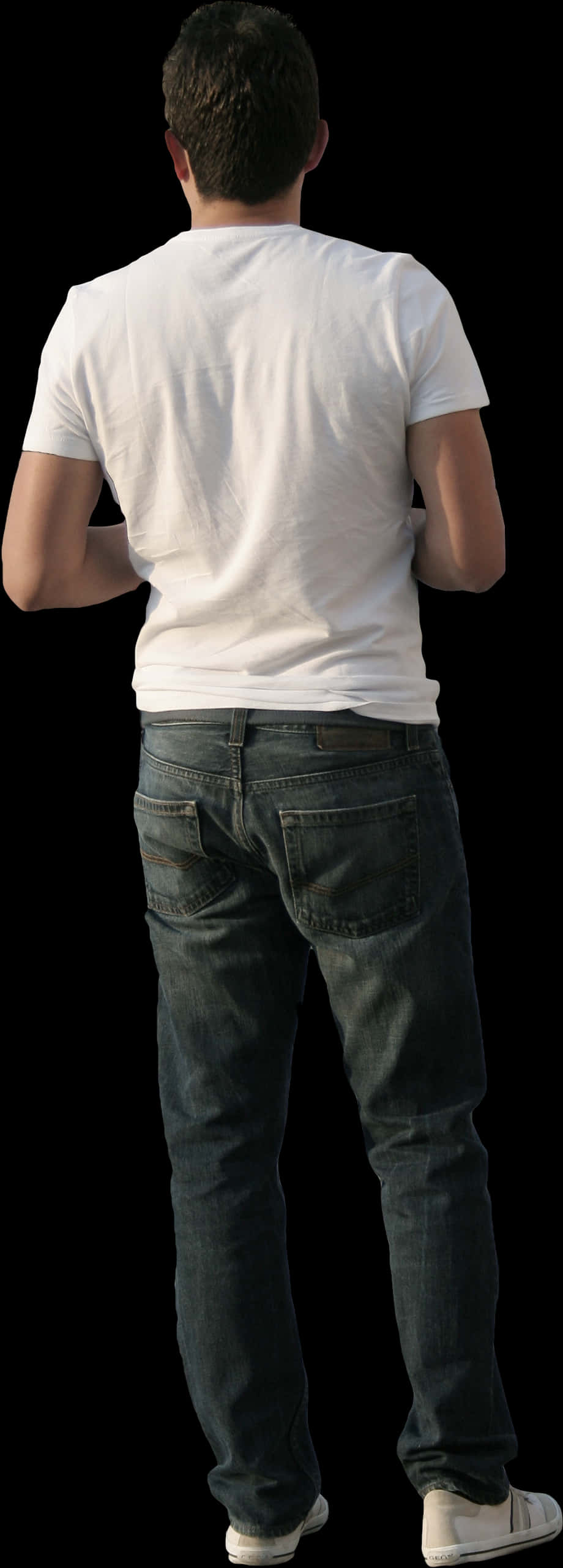 Manin White Shirtand Jeans Back View PNG Image