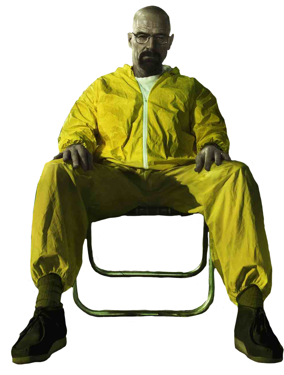 Manin Yellow Hazmat Suit Seated PNG Image