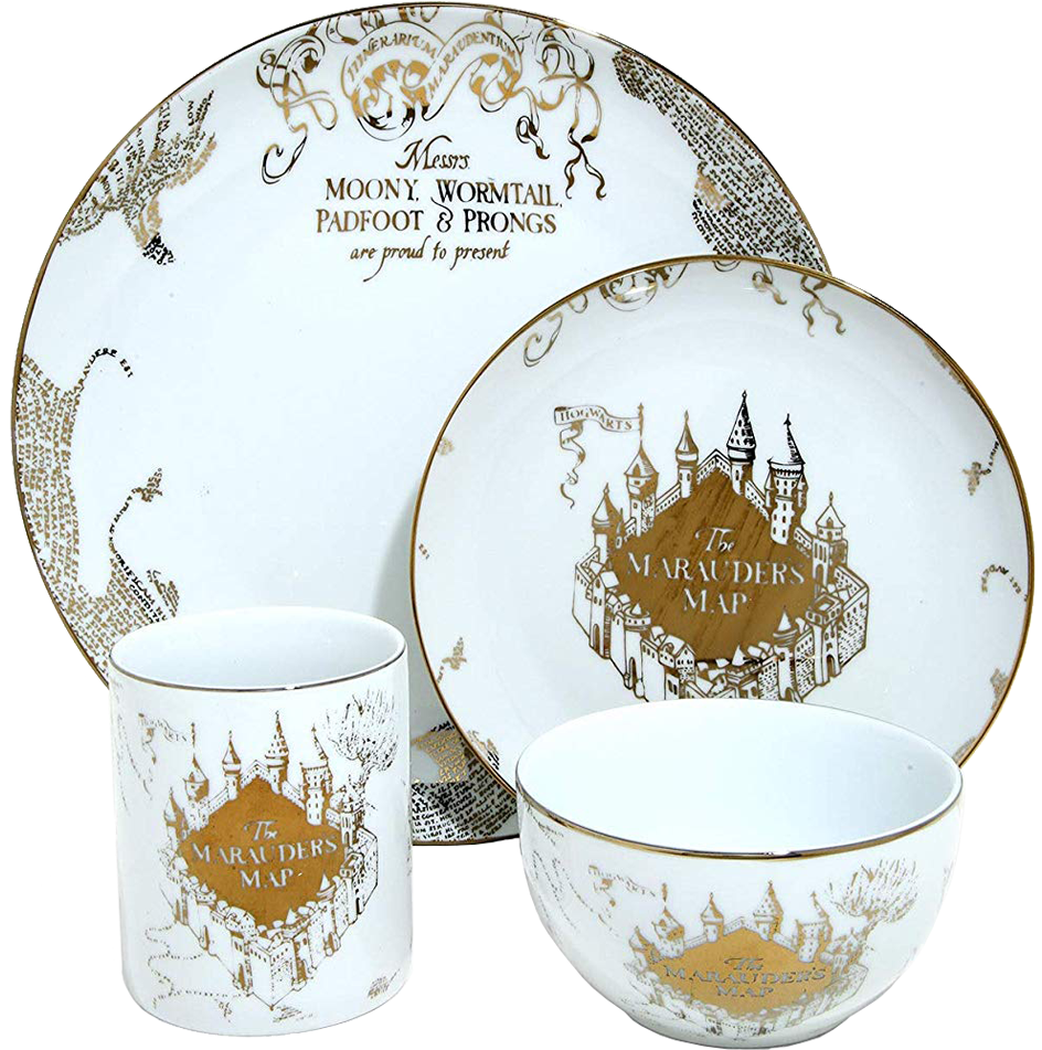 Marauders Map Themed Dinnerware Set PNG Image