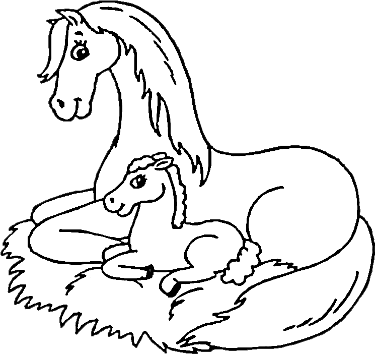 Mare_and_ Foal_ Coloring_ Page PNG Image