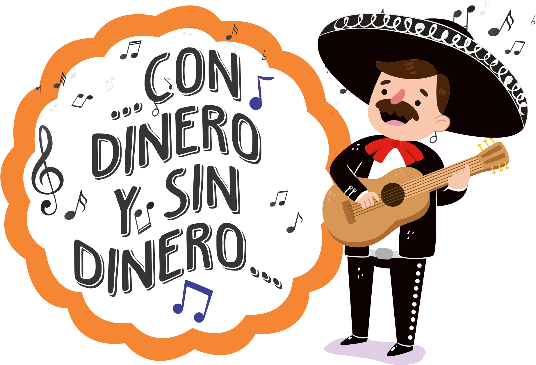 Mariachi Musician With Guitarand Lyrics PNG Image