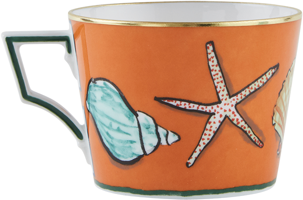 Marine Life Decorated Tea Cup PNG Image