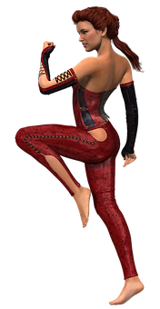 Martial_ Arts_ Pose_ Red_ Outfit PNG Image