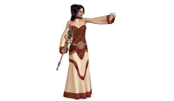 Medieval Fantasy Womanwith Staff PNG Image