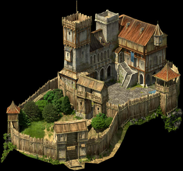 Medieval Fortress Isometric View PNG Image