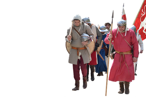 Medieval Reenactors Marching PNG Image