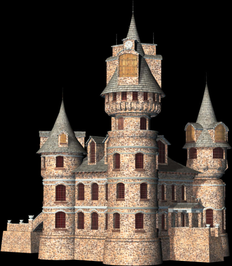 Medieval Stone Castle3 D Model PNG Image