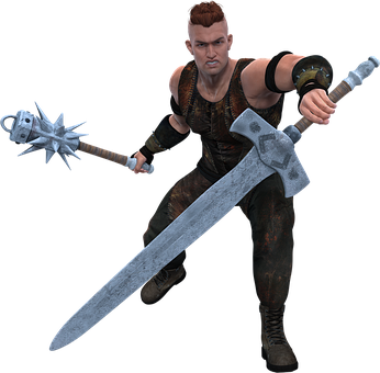 Medieval Warrior Dual Weapons PNG Image