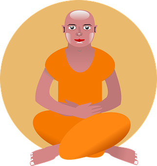 Meditating Bald Figurein Orange Robe PNG Image