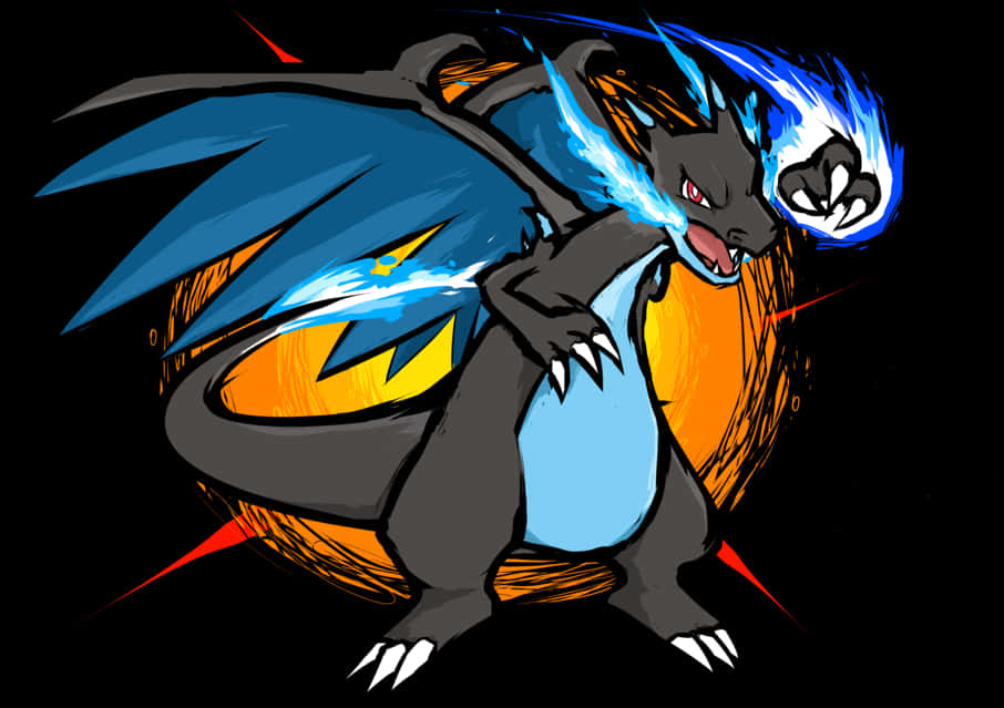 Mega Charizard X Fierce Battle Stance PNG Image