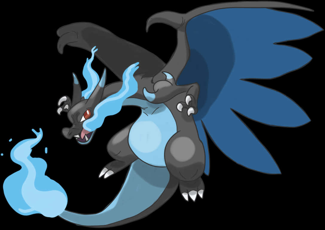 Mega Charizard X Fire Breathing PNG Image