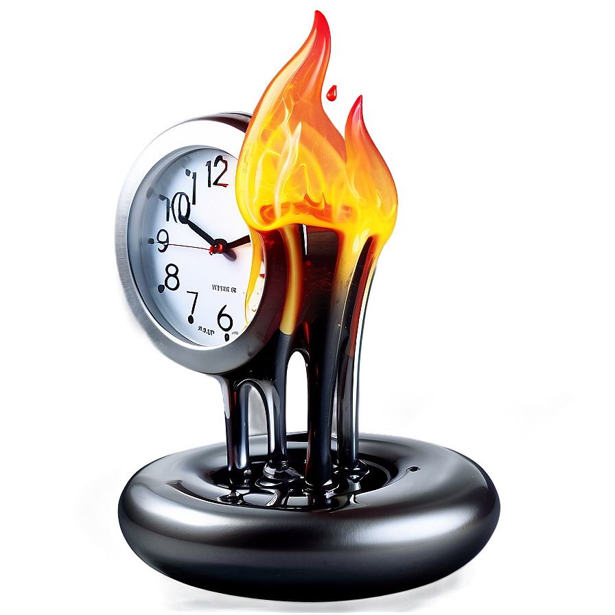 Melting Clock In Fire Png 06282024 PNG Image