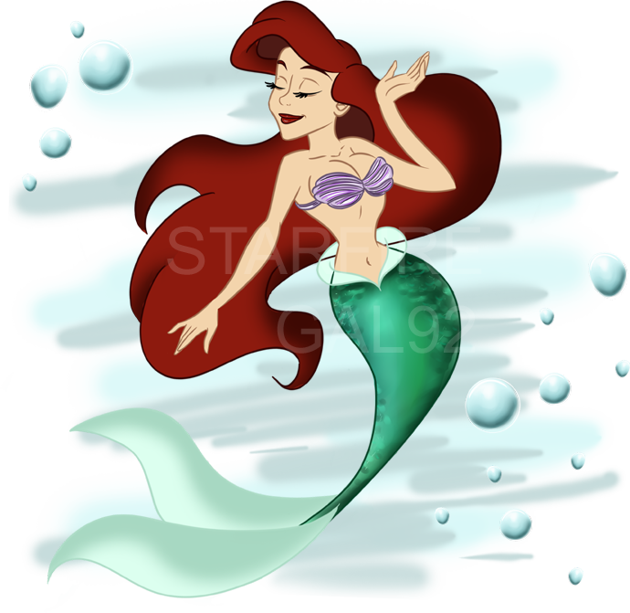 Mermaid Cartoon Underwater Bubbles PNG Image