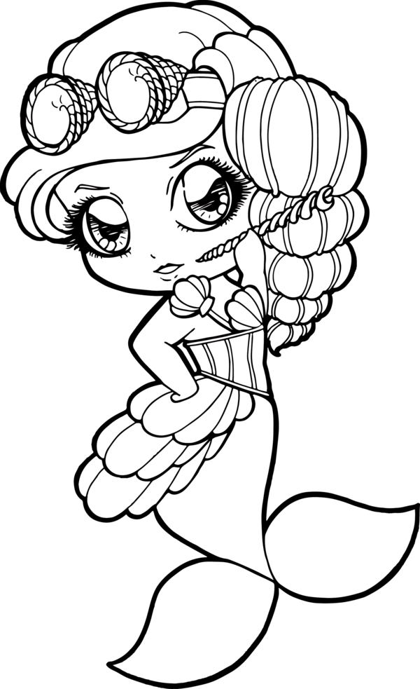 Mermaid Princess Coloring Page PNG Image