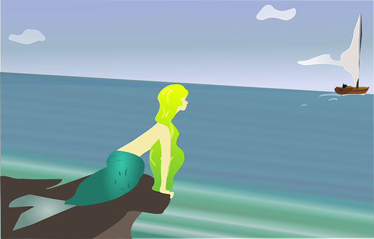 Mermaid Watching Sunset PNG Image