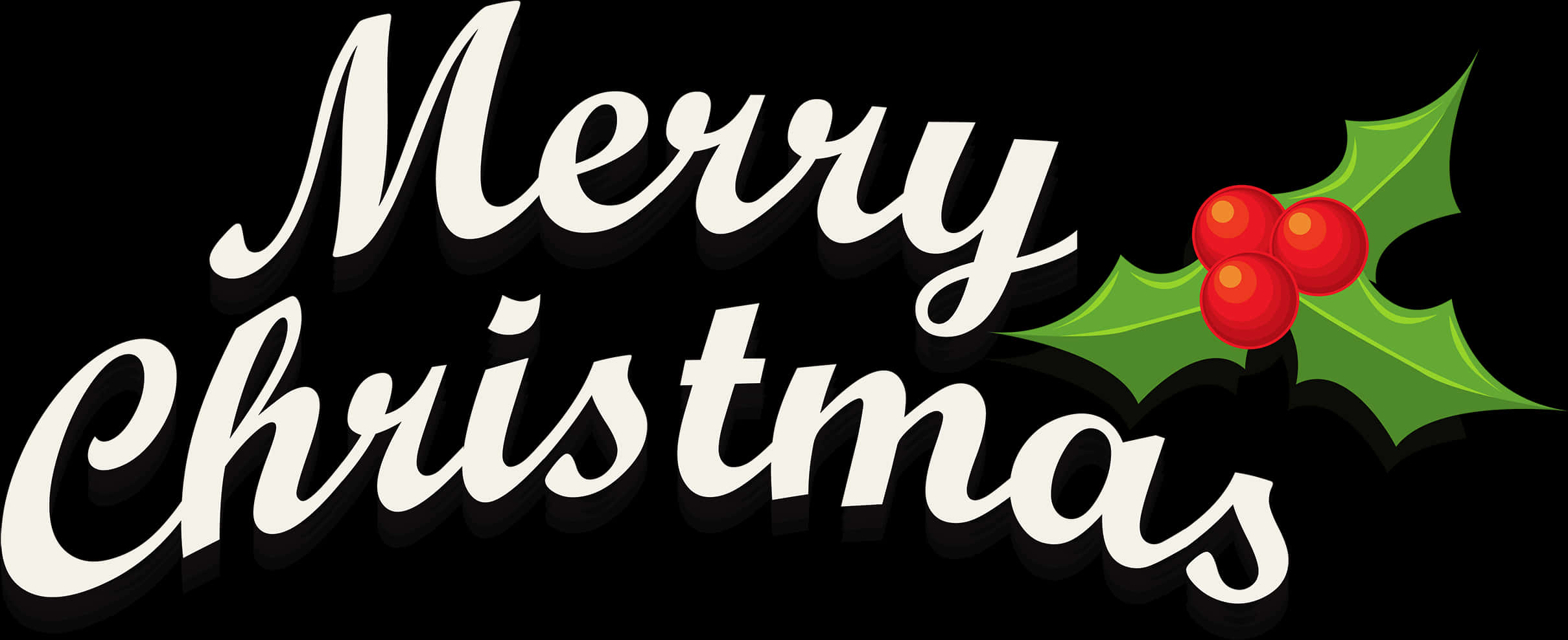 Merry Christmas Holly Decoration PNG Image