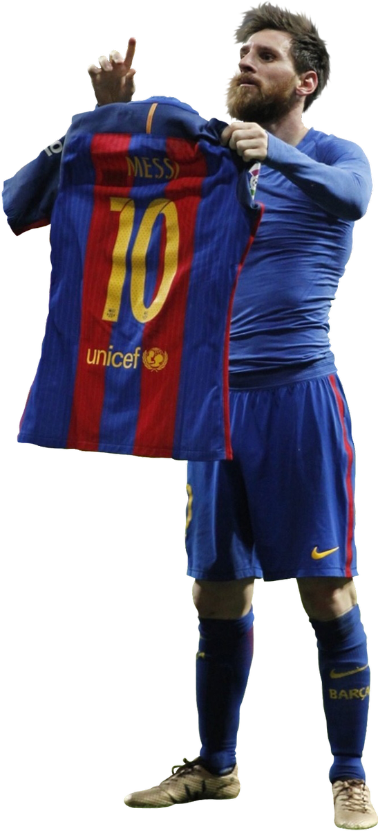 Messi Holding Barcelona Jersey PNG Image