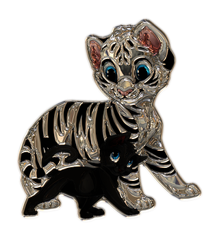 Metallic Kittenand Shadow PNG Image