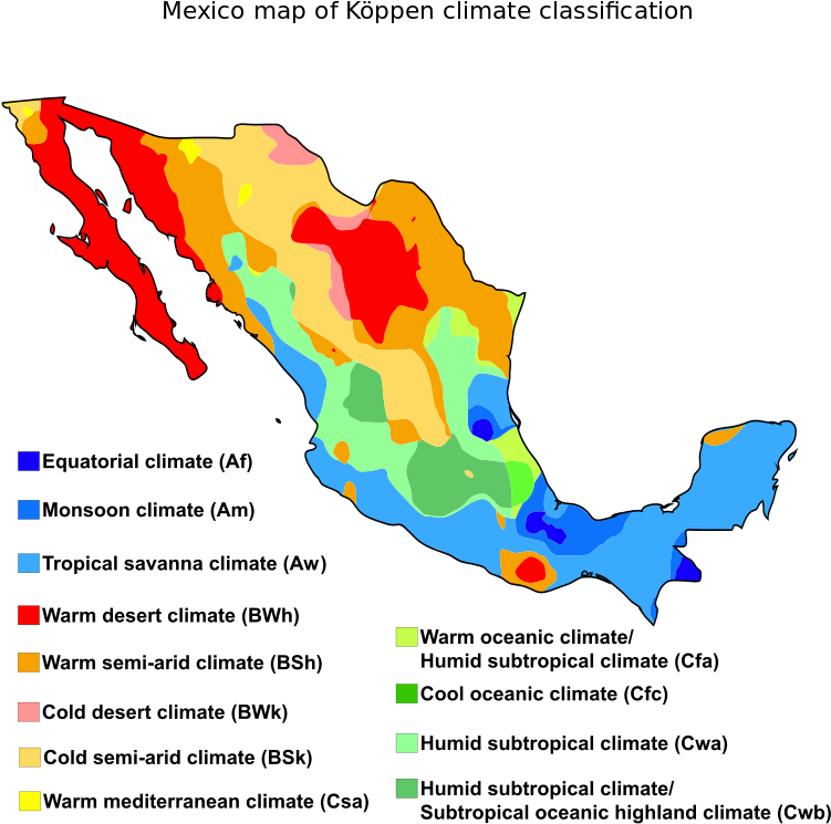 Mexico Koppen Climate Classification Map PNG Image