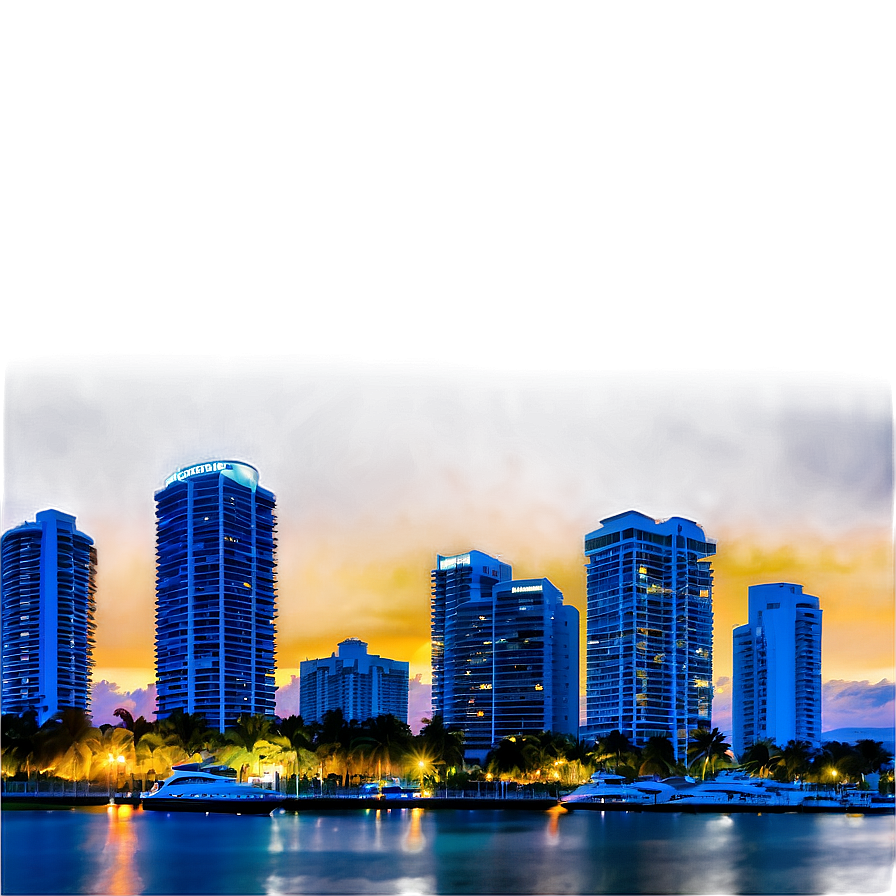 Miami Skyline From Marina View Png Mxj PNG Image