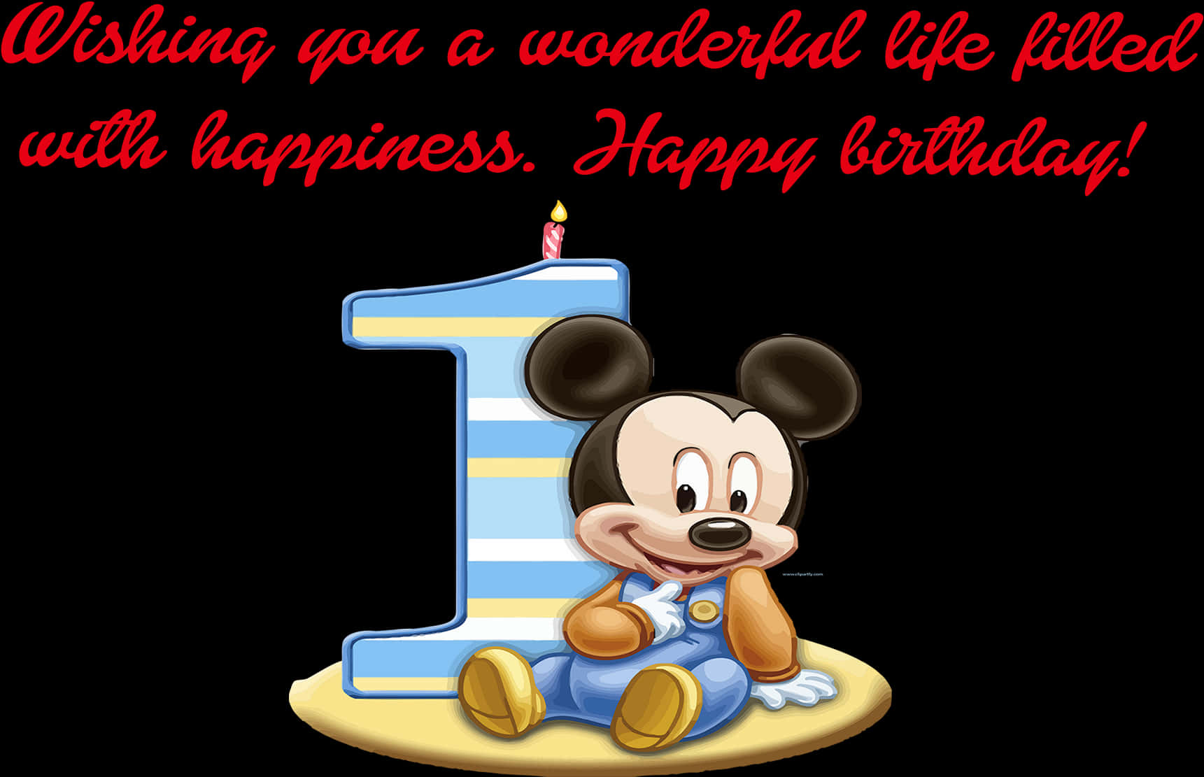 Mickey First Birthday Greeting PNG Image