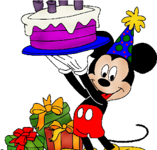 Mickey Mouse Celebrating Birthdaywith Cakeand Gifts PNG Image