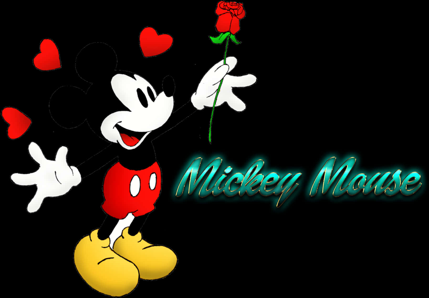 Mickey Mouse With Rose PNG Image