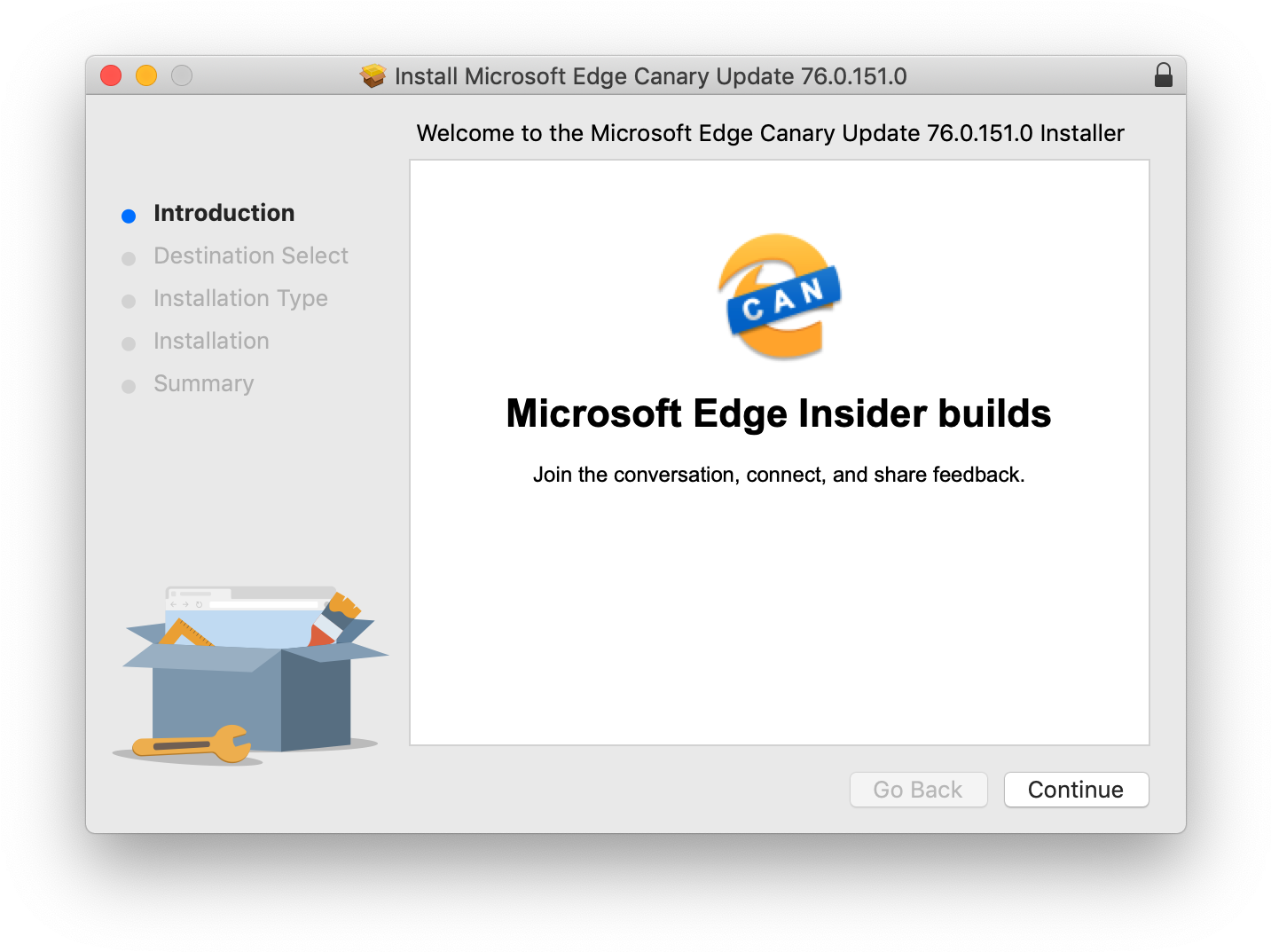 Microsoft Edge Canary Update Installer Screenshot PNG Image