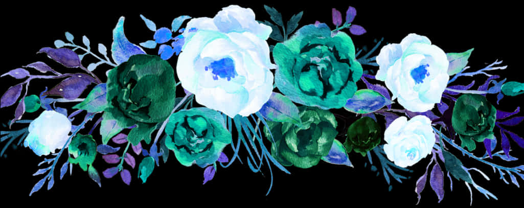 Midnight Floral Arrangement Watercolor PNG Image